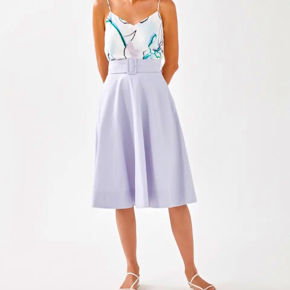 Belted Midi Skirt in Pastel Blue